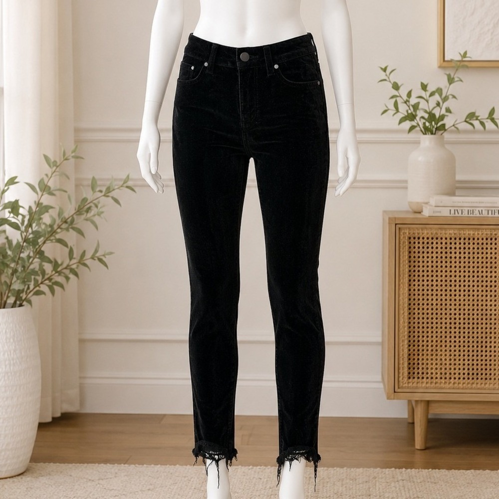 Design‎ Lab Womens Pants Black Velvet Skinny Raw Frayed Hem 24